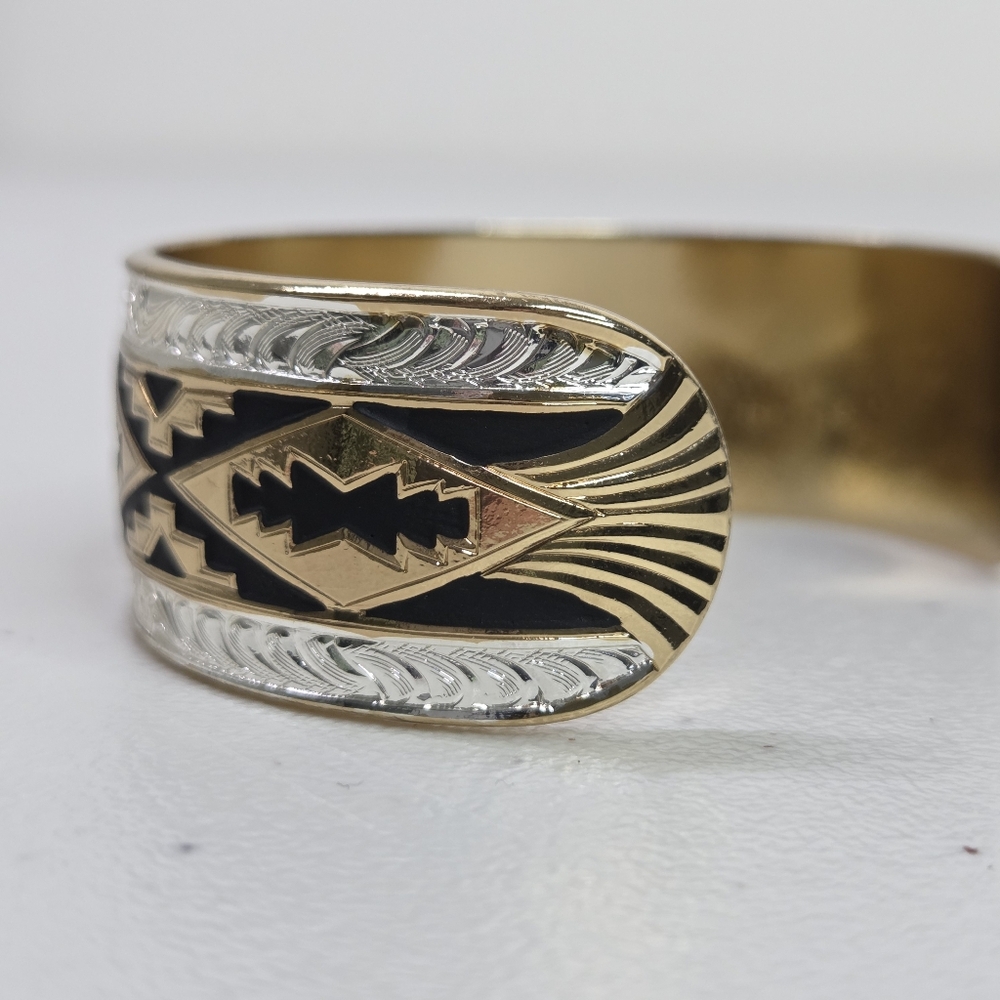 Montana Silversmiths Silver/ Gold Aztec Southwestern Wide Cuff Bracelet Cuff - Picture 5 of 16